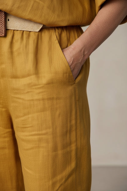 Conjunto Feminino Casual de Algodão e Linho Siena – Blusa Decote em V e Calça