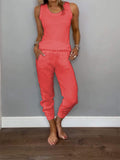 Conjunto Feminino Casual de Algodão e Linho de Duas Peças