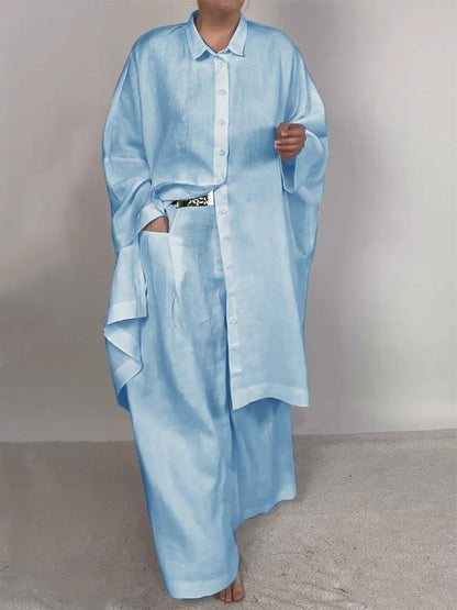 Conjunto Feminino Casual de Camisa Lisa e Calças de Duas Peças - 7