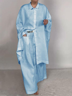 Conjunto Feminino Casual de Camisa Lisa e Calças de Duas Peças
