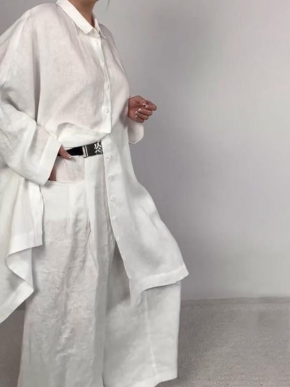 Conjunto Feminino Casual de Camisa Lisa e Calças de Duas Peças - 3