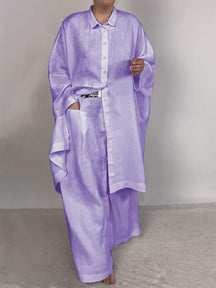 Conjunto Feminino Casual de Camisa Lisa e Calças de Duas Peças