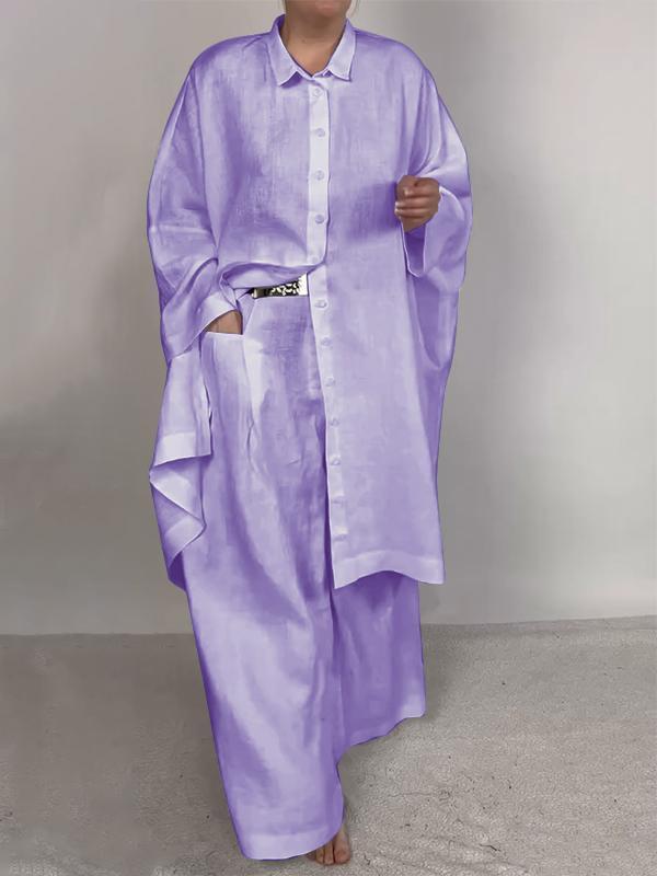 Conjunto Feminino Casual de Camisa Lisa e Calças de Duas Peças