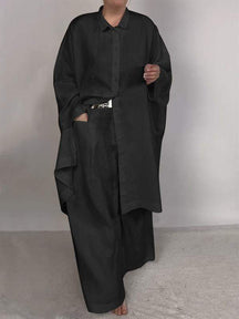 Conjunto Feminino Casual de Camisa Lisa e Calças de Duas Peças
