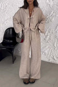 Conjunto Feminino Casual de Cor Sólida com Amarração de Duas Peças