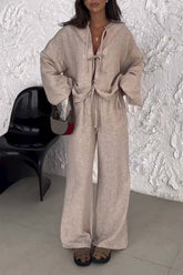 Conjunto Feminino Casual de Cor Sólida com Amarração de Duas Peças