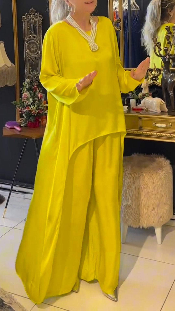 Conjunto Feminino Casual de Cor Sólida com Frente Curta e Costas Longas