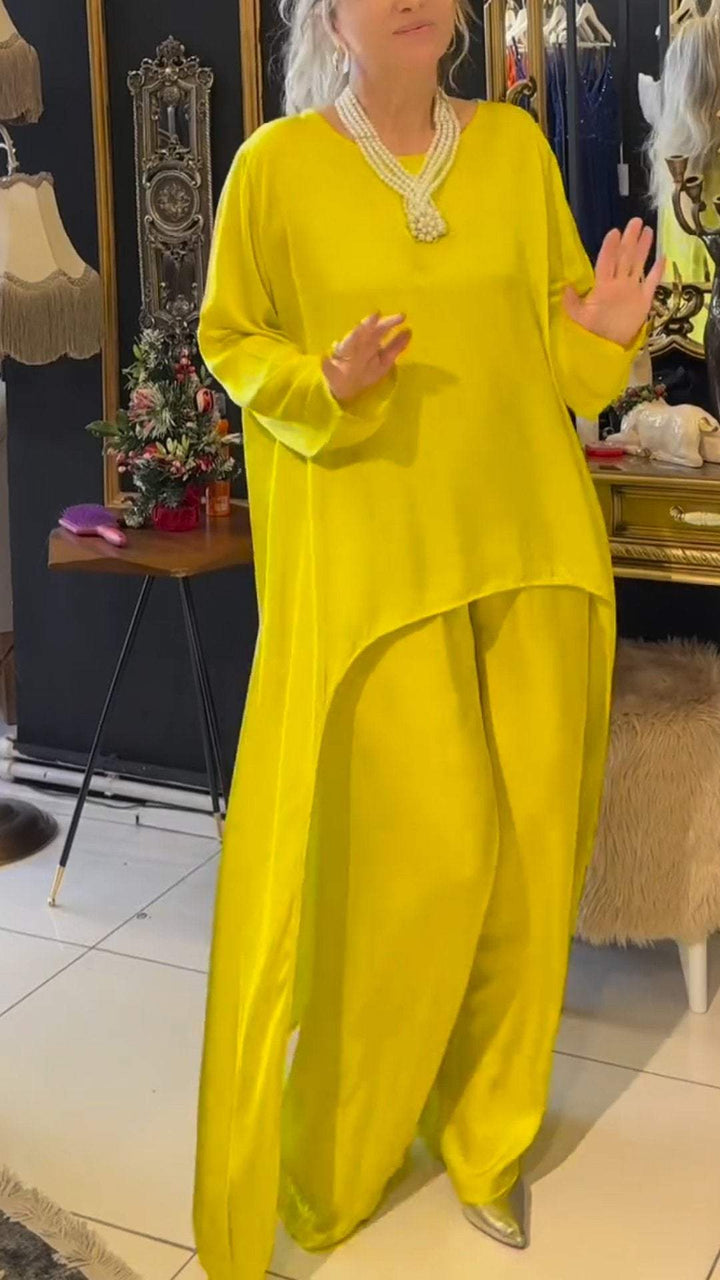 Conjunto Feminino Casual de Cor Sólida com Frente Curta e Costas Longas