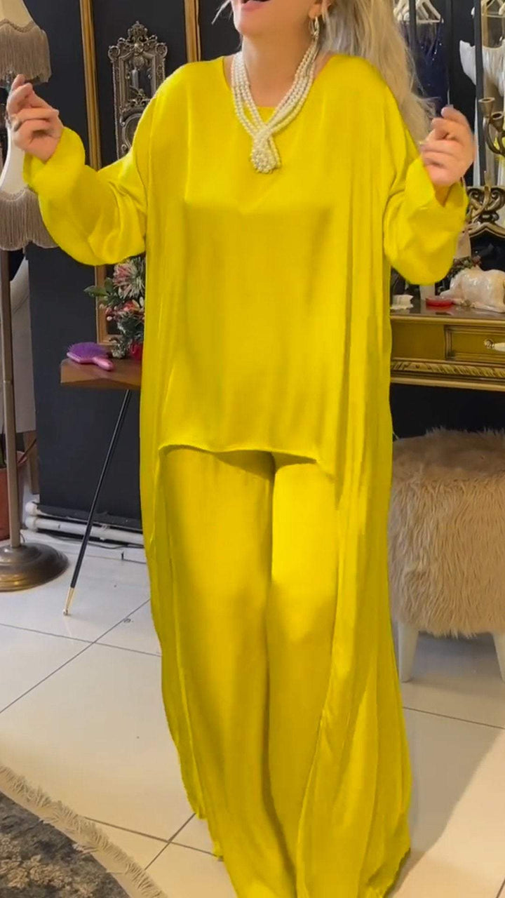 Conjunto Feminino Casual de Cor Sólida com Frente Curta e Costas Longas