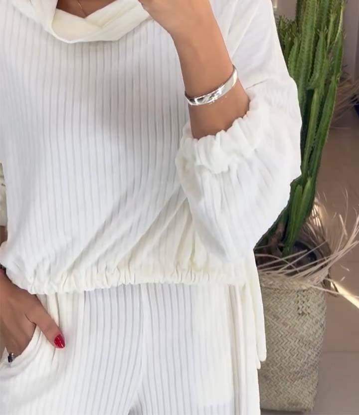 Conjunto Feminino Casual de Manga Longa de Cor Sólida - 2