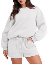Conjunto Feminino Casual de Top com Manga Longa e Shorts com Gola Redonda