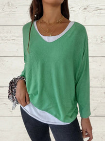 Conjunto Feminino Casual de Tops de Cor Sólida e Cami de Duas Peças