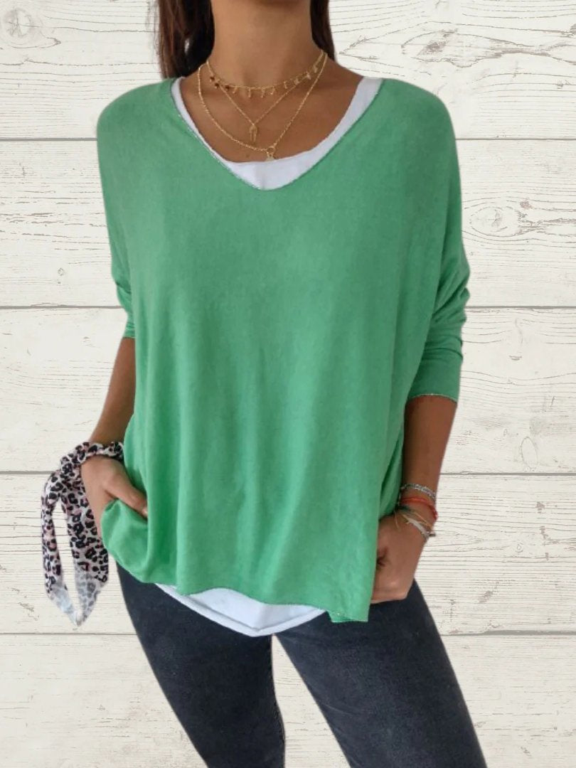Conjunto Feminino Casual de Tops de Cor Sólida e Cami de Duas Peças - 10