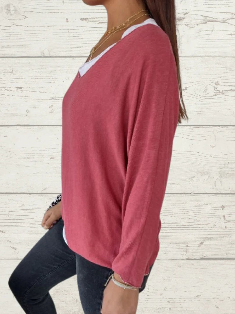 Conjunto Feminino Casual de Tops de Cor Sólida e Cami de Duas Peças - 22