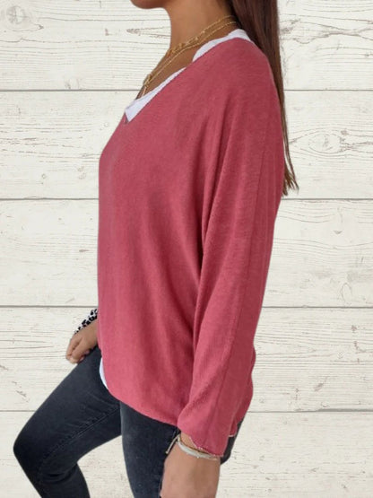 Conjunto Feminino Casual de Tops de Cor Sólida e Cami de Duas Peças - 22
