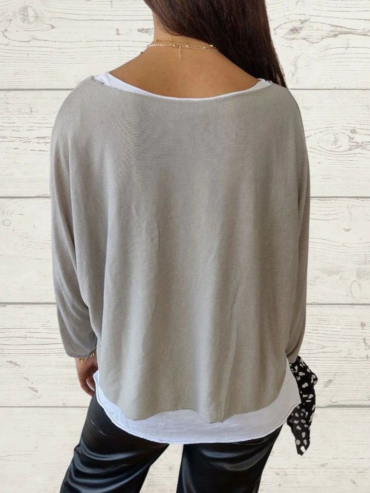 Conjunto Feminino Casual de Tops de Cor Sólida e Cami de Duas Peças