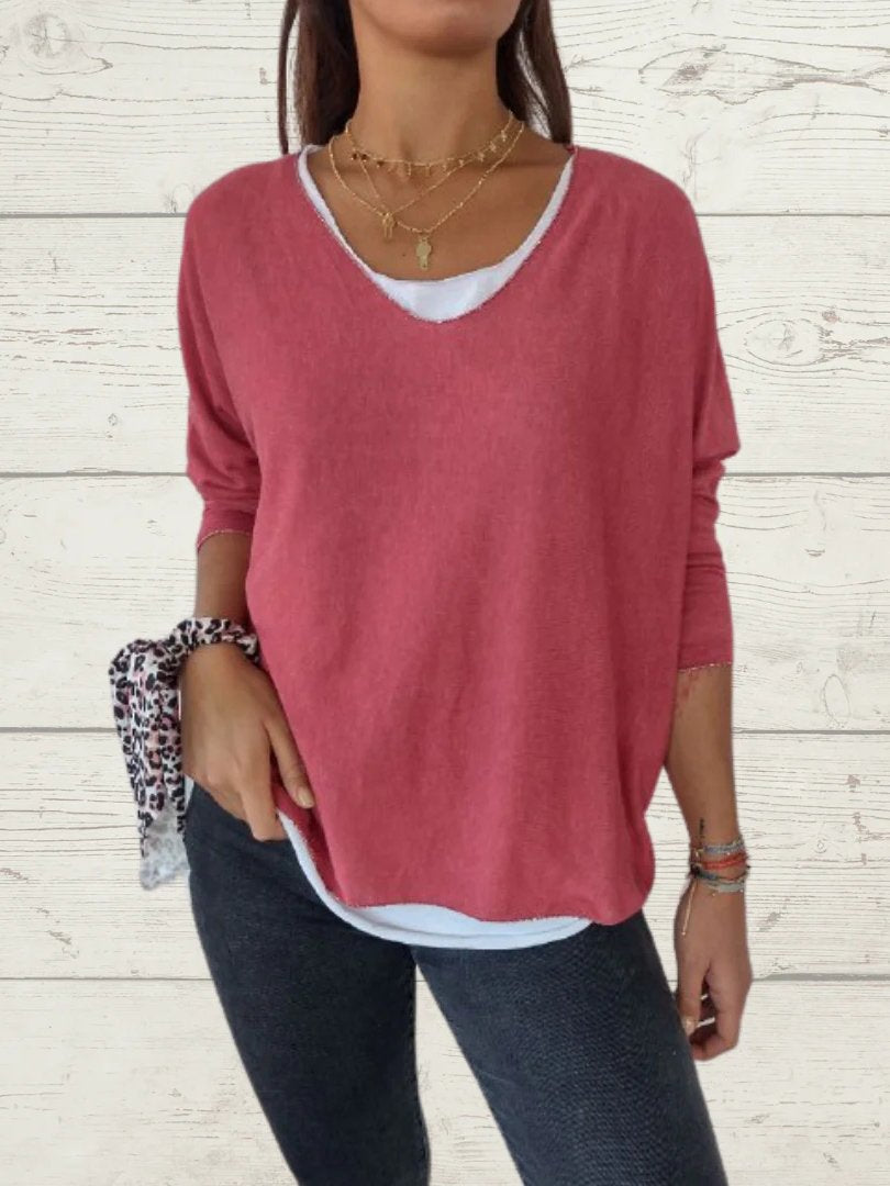 Conjunto Feminino Casual de Tops de Cor Sólida e Cami de Duas Peças - 21