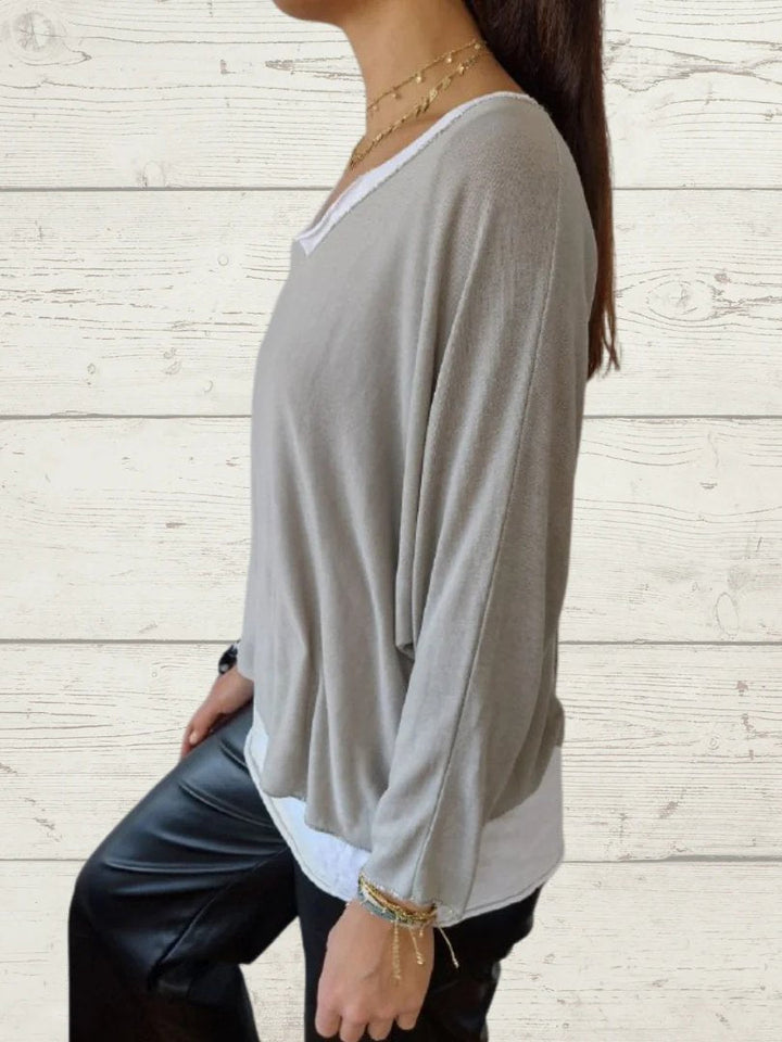 Conjunto Feminino Casual de Tops de Cor Sólida e Cami de Duas Peças