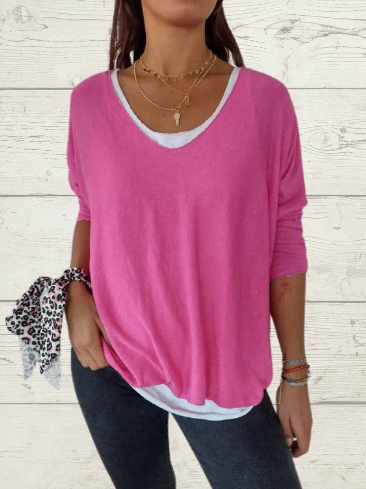 Conjunto Feminino Casual de Tops de Cor Sólida e Cami de Duas Peças