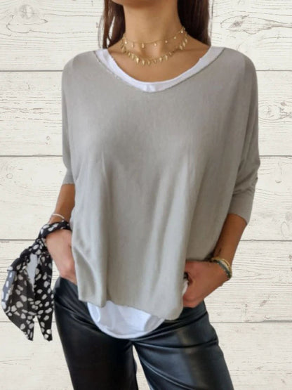 Conjunto Feminino Casual de Tops de Cor Sólida e Cami de Duas Peças - 13