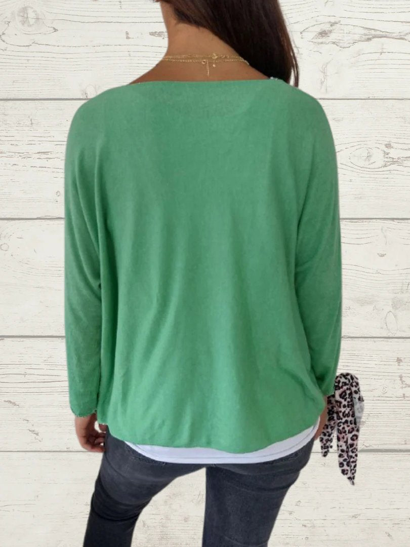 Conjunto Feminino Casual de Tops de Cor Sólida e Cami de Duas Peças - 12