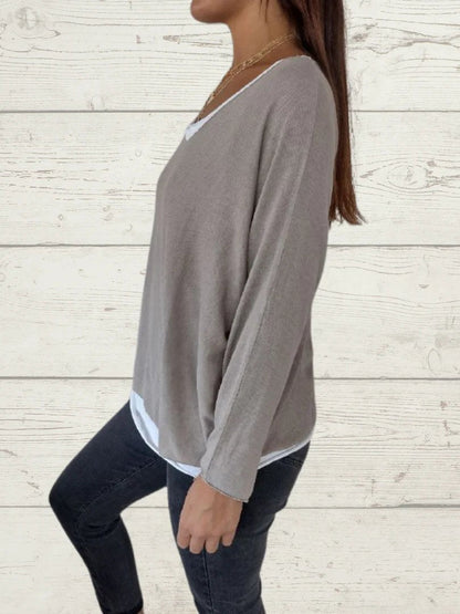Conjunto Feminino Casual de Tops de Cor Sólida e Cami de Duas Peças - 3