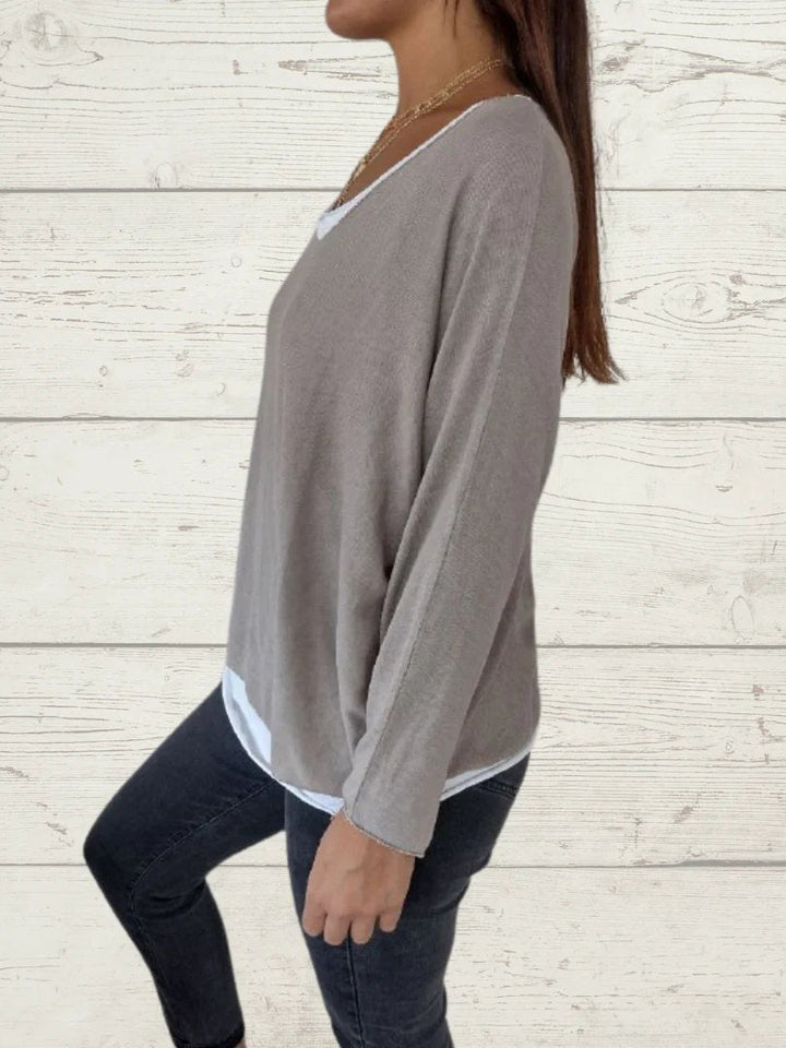 Conjunto Feminino Casual de Tops de Cor Sólida e Cami de Duas Peças