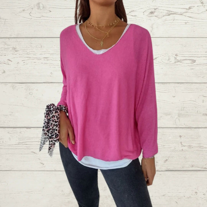 Conjunto Feminino Casual de Tops de Cor Sólida e Cami de Duas Peças