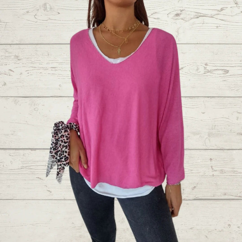 Conjunto Feminino Casual de Tops de Cor Sólida e Cami de Duas Peças