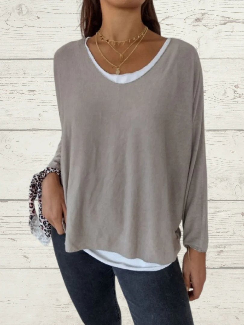 Conjunto Feminino Casual de Tops de Cor Sólida e Cami de Duas Peças - 2