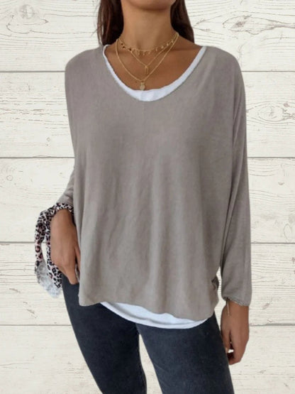 Conjunto Feminino Casual de Tops de Cor Sólida e Cami de Duas Peças - 2