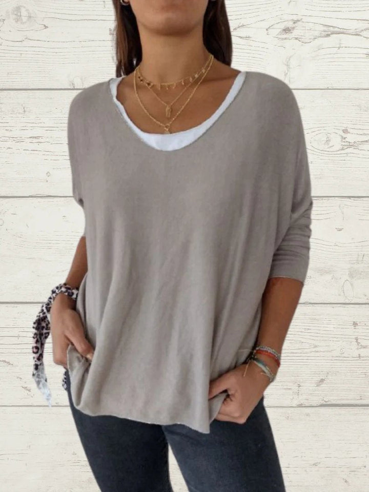 Conjunto Feminino Casual de Tops de Cor Sólida e Cami de Duas Peças