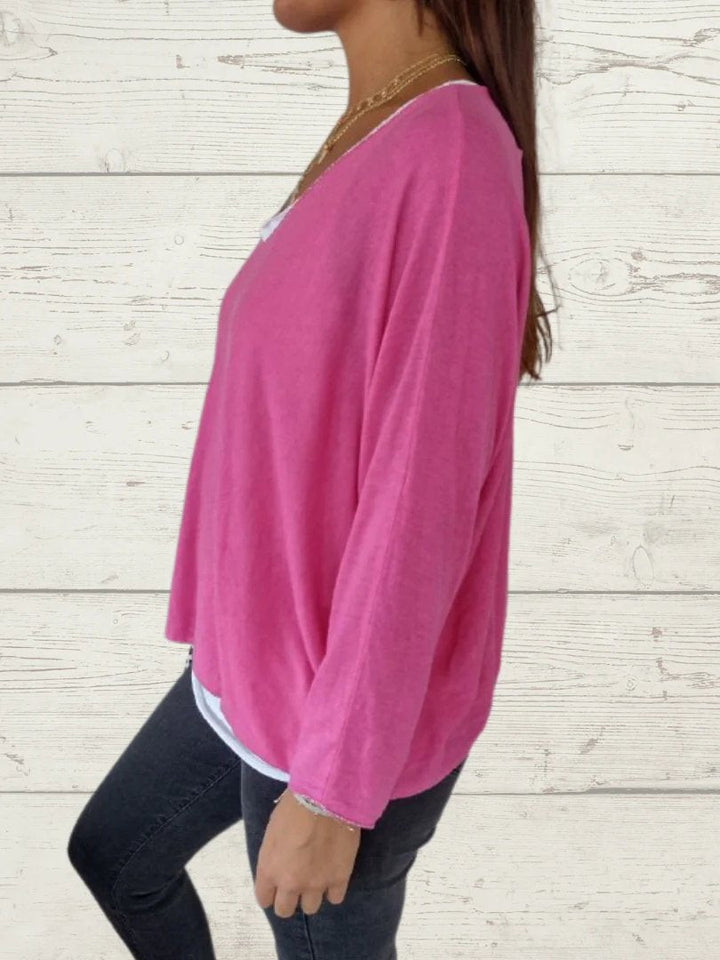 Conjunto Feminino Casual de Tops de Cor Sólida e Cami de Duas Peças