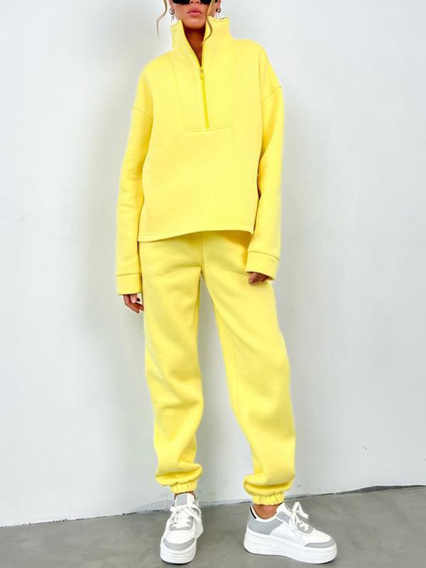 Conjunto Feminino Casual Esportivo de Duas Peças com Zíper e Gola Alta e Manga Longa