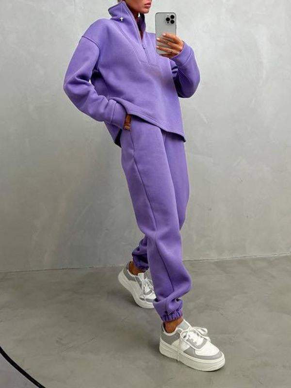 Conjunto Feminino Casual Esportivo de Duas Peças com Zíper e Gola Alta e Manga Longa - 6