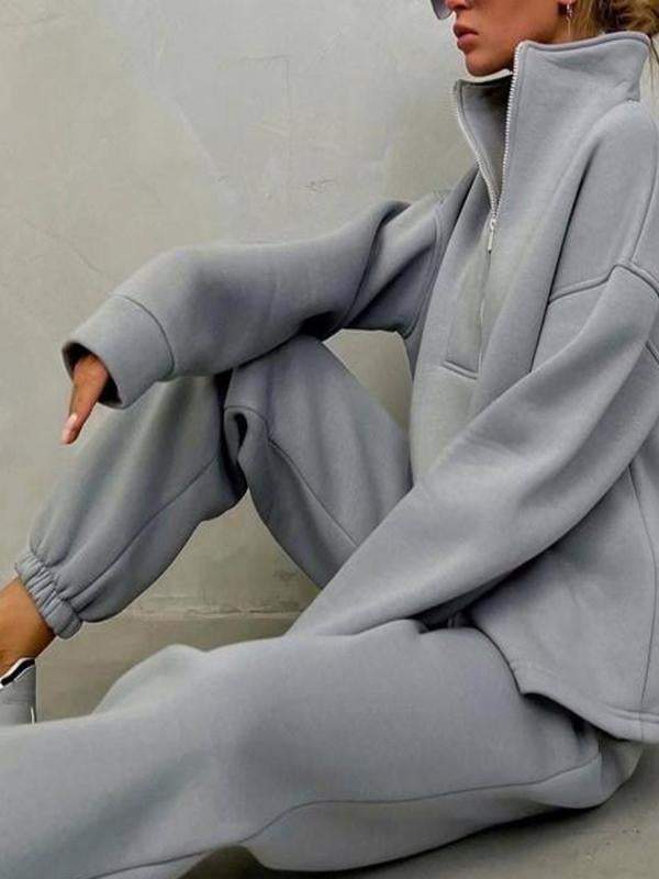Conjunto Feminino Casual Esportivo de Duas Peças com Zíper e Gola Alta e Manga Longa - 3