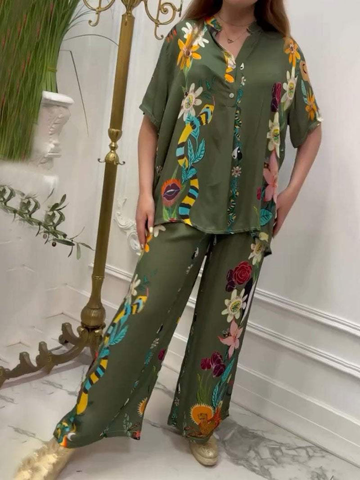 Conjunto Feminino Casual Estampado de Duas Peças