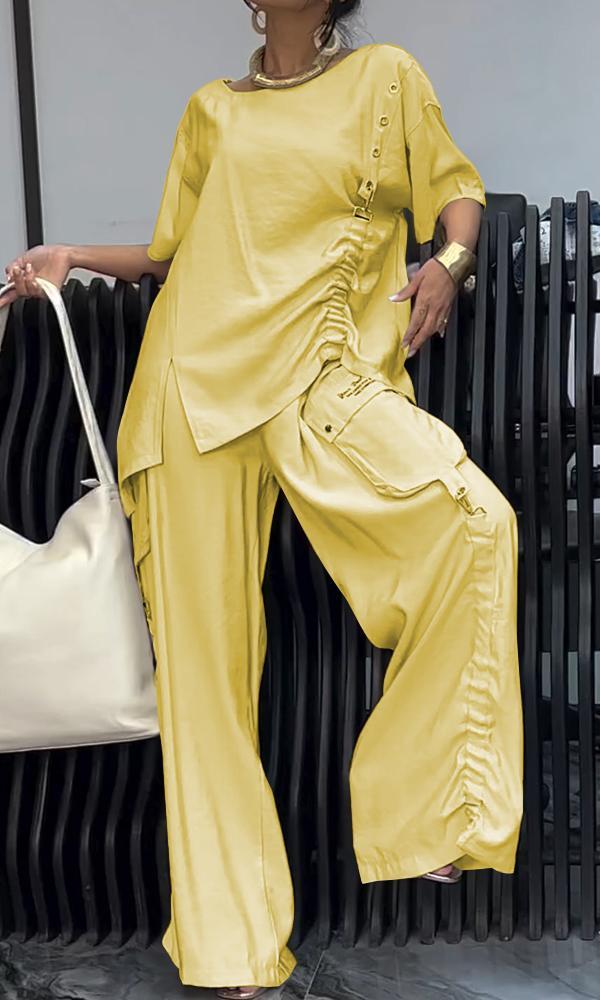 Conjunto Feminino Confortável de Top e Calças de Duas Peças