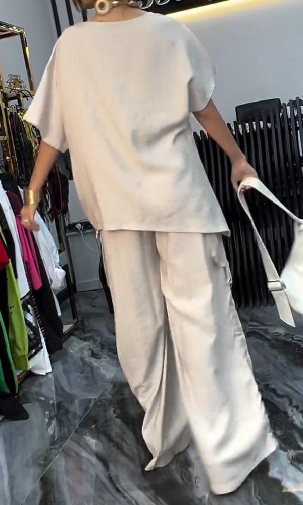 Conjunto Feminino Confortável de Top e Calças de Duas Peças