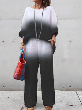 Conjunto Feminino de Algodão e Linho com Gradiente de Duas Peças