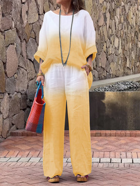 Conjunto Feminino de Algodão e Linho com Gradiente de Duas Peças