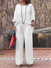 Conjunto Feminino de Algodão e Linho com Gradiente de Duas Peças