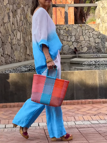 Conjunto Feminino de Algodão e Linho com Gradiente de Duas Peças
