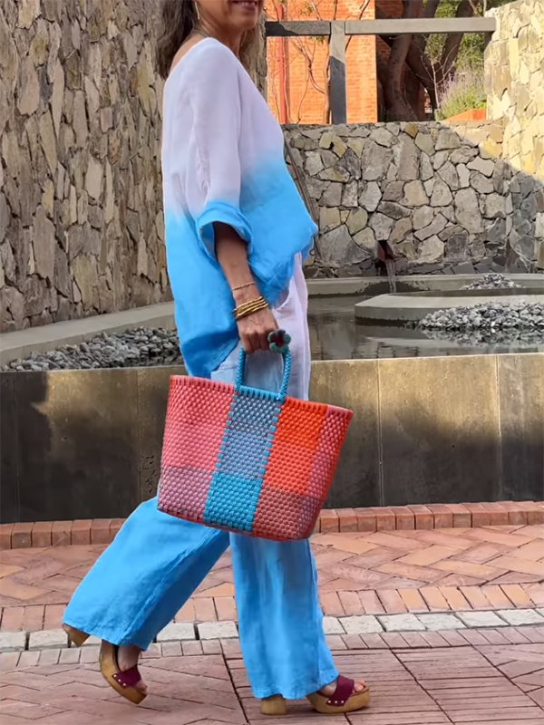 Conjunto Feminino de Algodão e Linho com Gradiente de Duas Peças