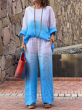 Conjunto Feminino de Algodão e Linho com Gradiente de Duas Peças