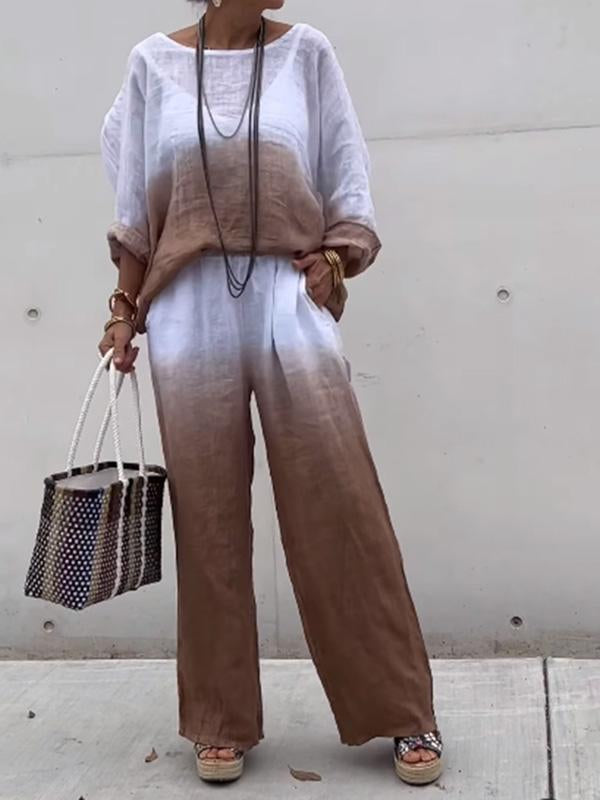 Conjunto Feminino de Algodão e Linho com Gradiente de Duas Peças