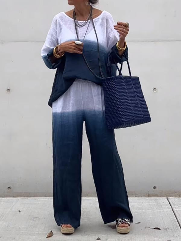 Conjunto Feminino de Algodão e Linho com Gradiente de Duas Peças