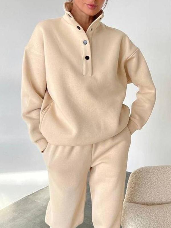 Conjunto Feminino de Botões com Gola Alta de Duas Peças