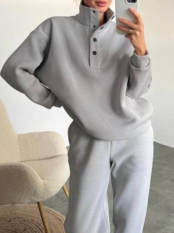 Conjunto Feminino de Botões com Gola Alta de Duas Peças