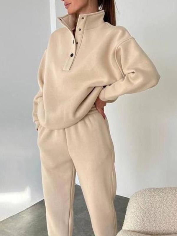 Conjunto Feminino de Botões com Gola Alta de Duas Peças